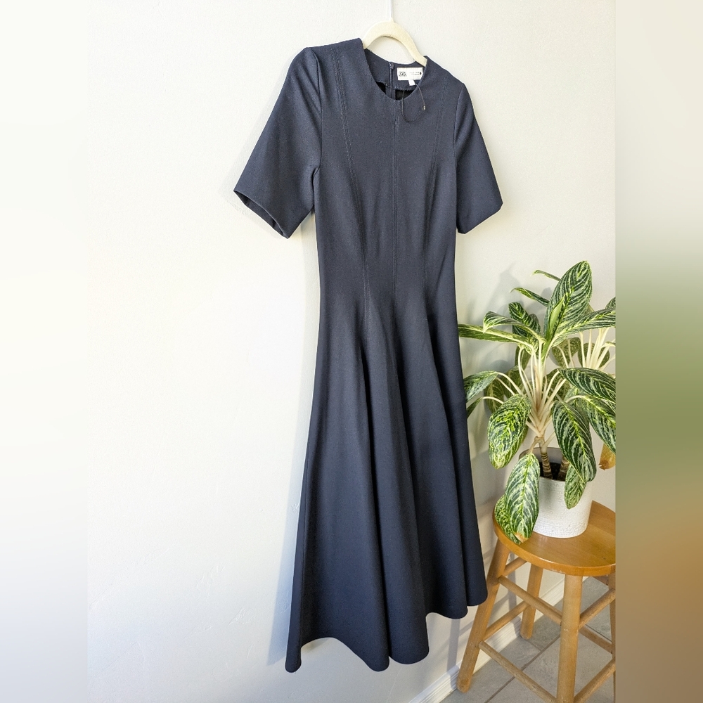 NWOT Zara Elegant Blue Short Sleeve Dress - Picture 5 of 8